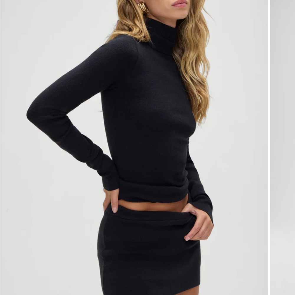Frankies Bikinis Black Turtleneck Sweater and Skirt Set